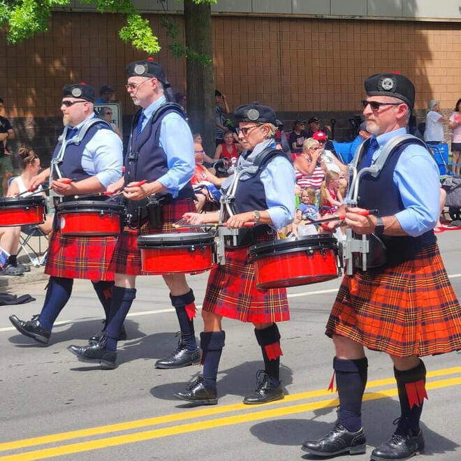 Feadan Or Drum Corp 2024 parade drummers feadan or pipe band rochester